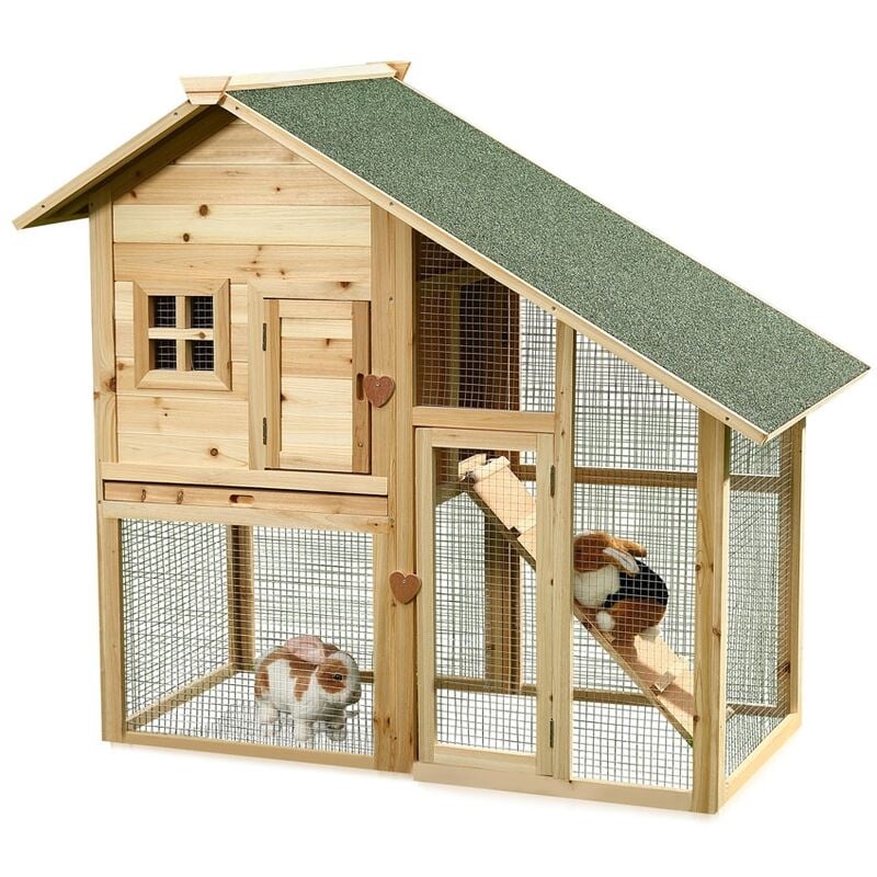 foto del prodotto conigliera melko con uscita - adatta per 2 - 3 conigli, porcellini d'india o altri piccoli animali, in legno, resistente alle intemperie, per interno