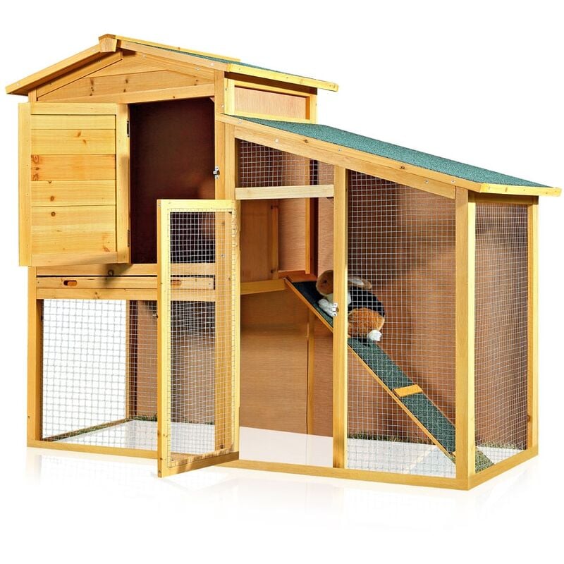 foto del prodotto conigliera per coniglietti melko xxl casetta per animali con recinto esterno, ca. 140 x 115 x 60 cm, in legno, incl. 1 rampa