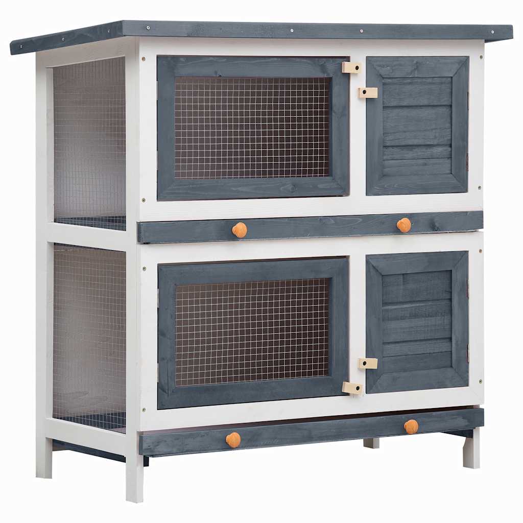 foto del prodotto conigliera per esterni con 4 porte in legno massello con vassoi estraibili vari colori colore grigio