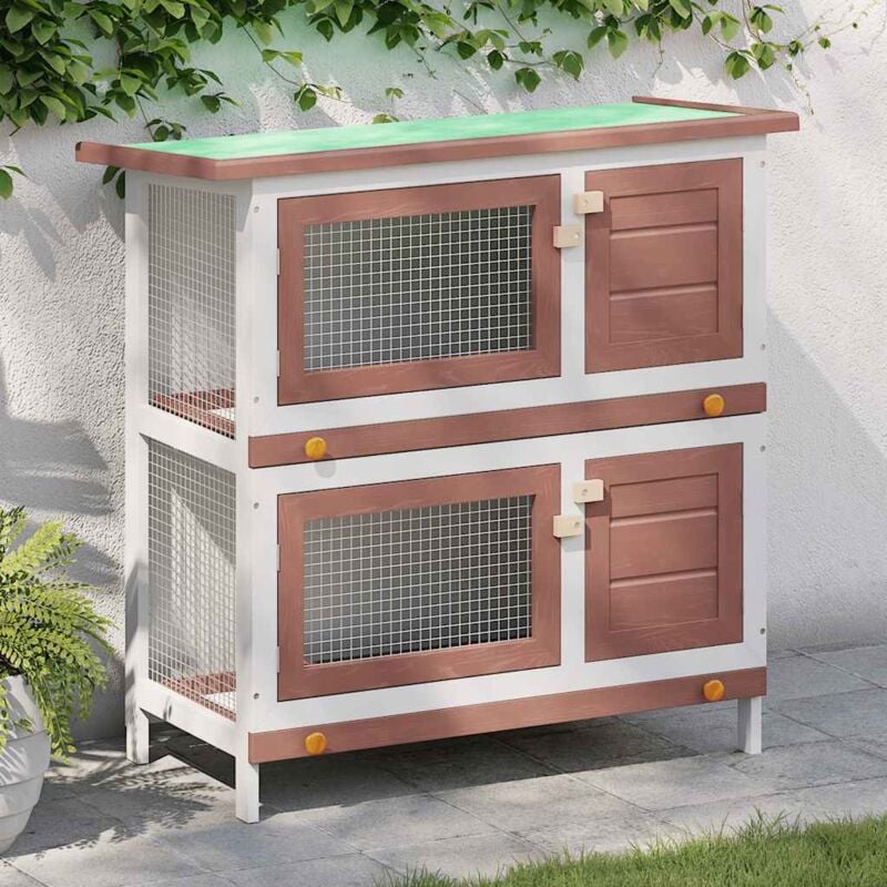foto del prodotto conigliera per esterni con 4 porte in legno massello con vassoi estraibili vari colori colore marrone