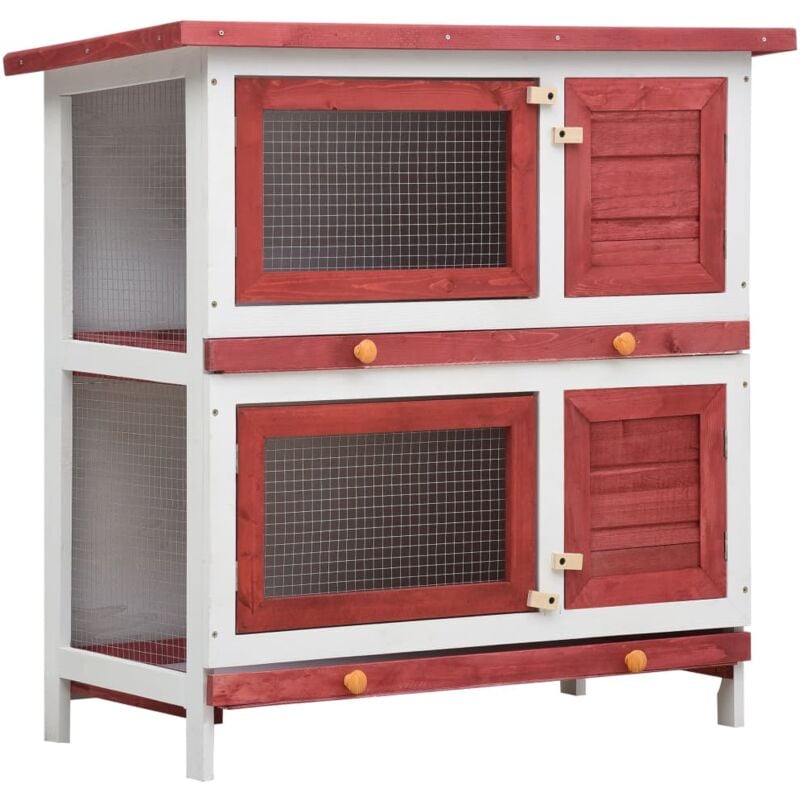 foto del prodotto conigliera per esterni con 4 porte in legno massello con vassoi estraibili vari colori colore rosso
