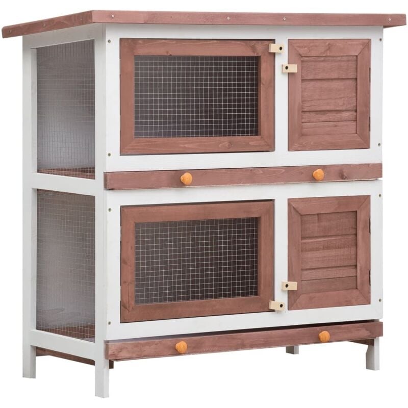 foto del prodotto conigliera per esterni con 4 porte marrone in legno - vidaxl