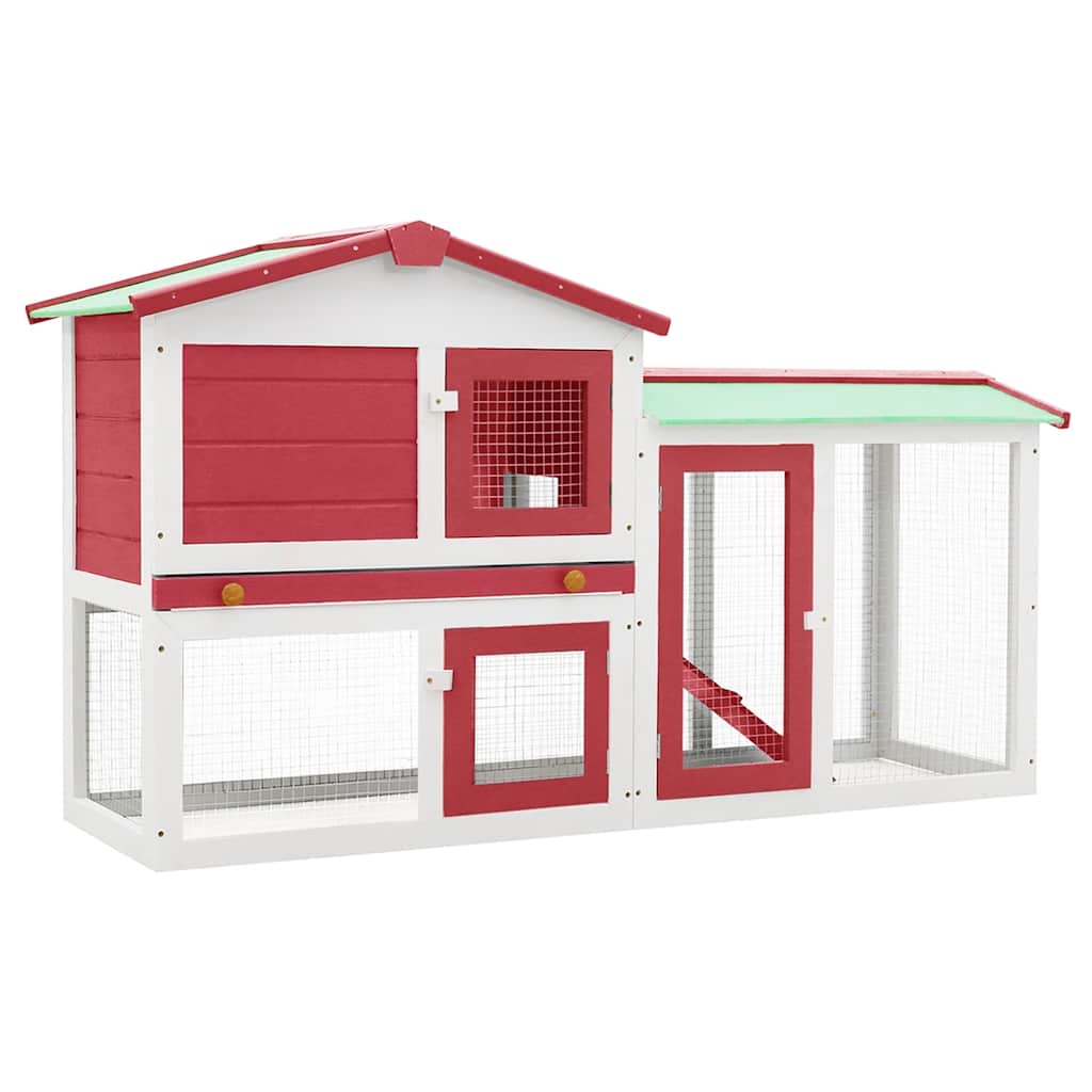 foto del prodotto conigliera per esterni grande rossa e bianca 145x45x85cm legno cod mxl 50549