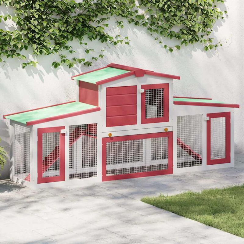 foto del prodotto conigliera per esterni grande rossa e bianca 201x45x85cm legno vidaxl