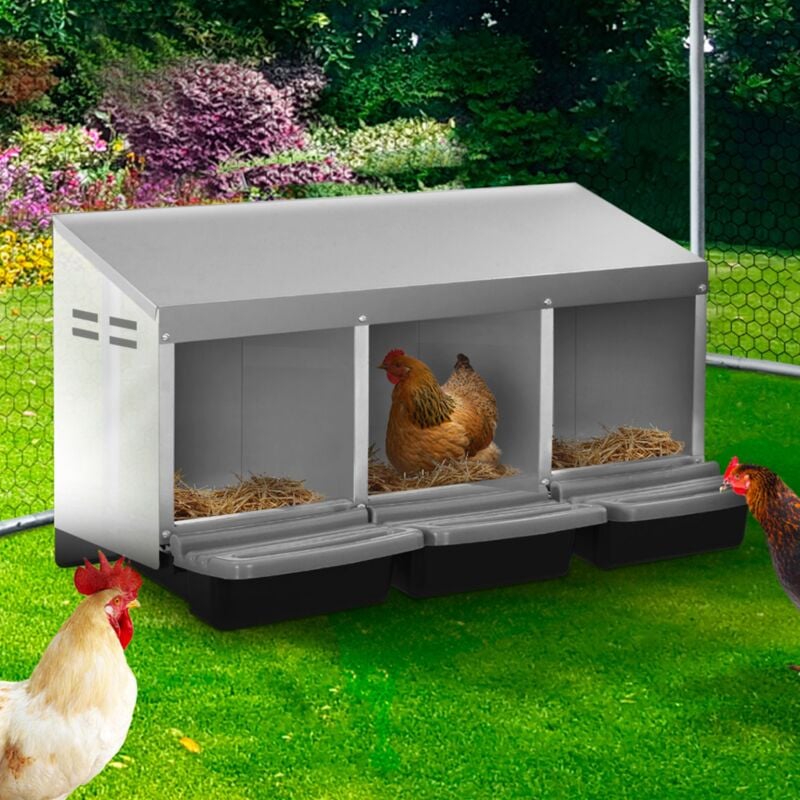 foto del prodotto conigliera per galline con 3 postazioni di nidificazione cassetta di nidificazione in metallo con base