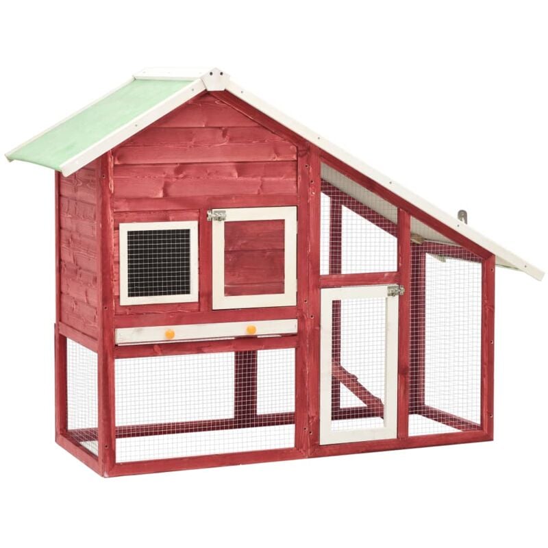 foto del prodotto conigliera rosso e bianco 140x63x120cm legno massello di abete vidaxl