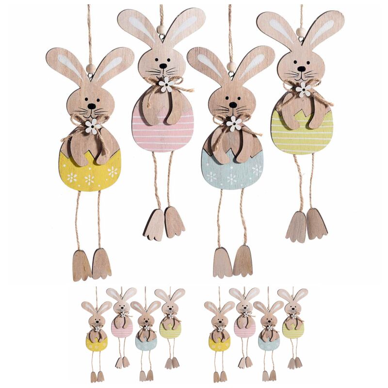 foto del prodotto coniglietti decorativi da appendere in legno addobbi per cameretta, pasqua, primavera set 8 pezzi