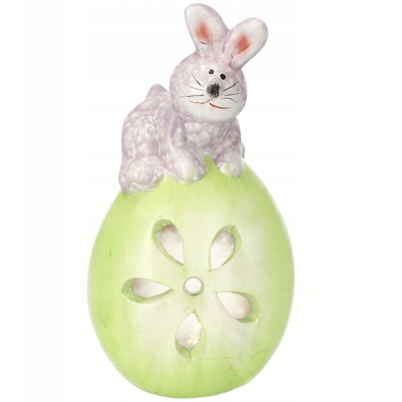 foto del prodotto coniglietto pasquale su uovo, statuetta in ceramica - kadax