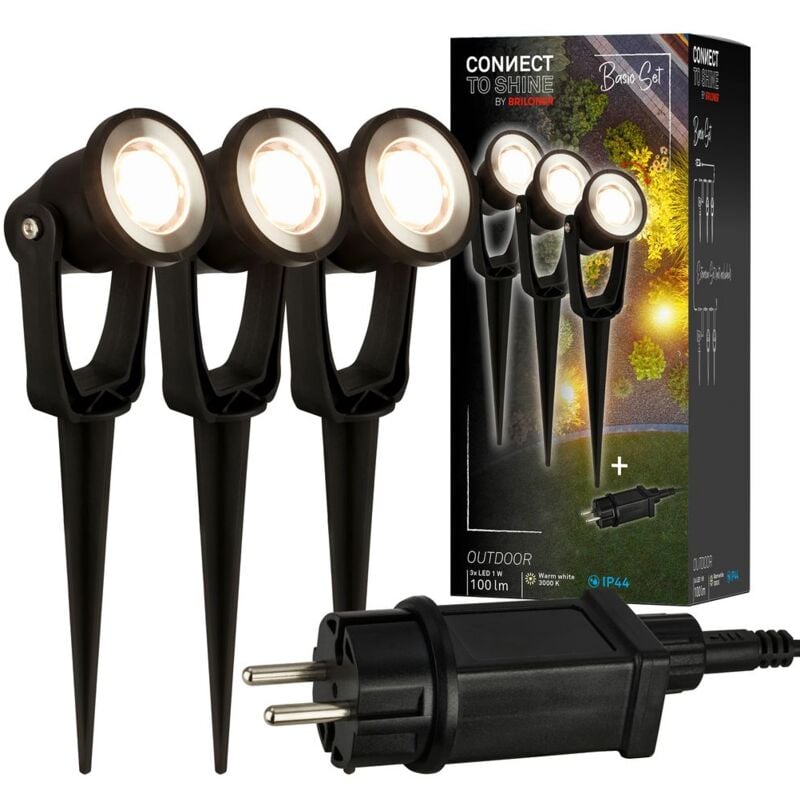 foto del prodotto connect to shine set iniziale lilis con set di 3 faretti da giardino led, ip65
