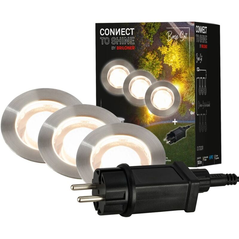 foto del prodotto connect to shine set iniziale padouk con 3 faretti da incasso a led, ip67