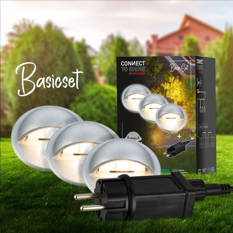 foto del prodotto connect to shine set iniziale teak con 3 faretti da incasso a led, ip65