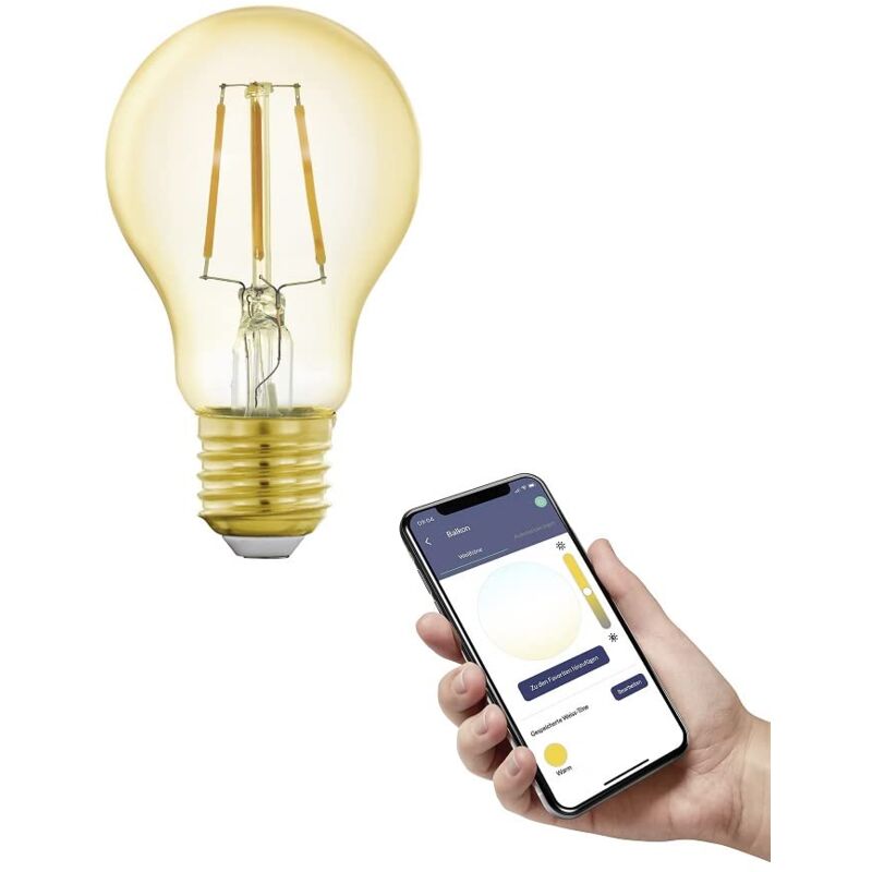 foto del prodotto connect.z smart home lampadina led e27, a60, zigbee, app e controllo vocale, dimmerabile, bianco caldo, 500 lumen, 5,5 w, lampadina vintage ambra