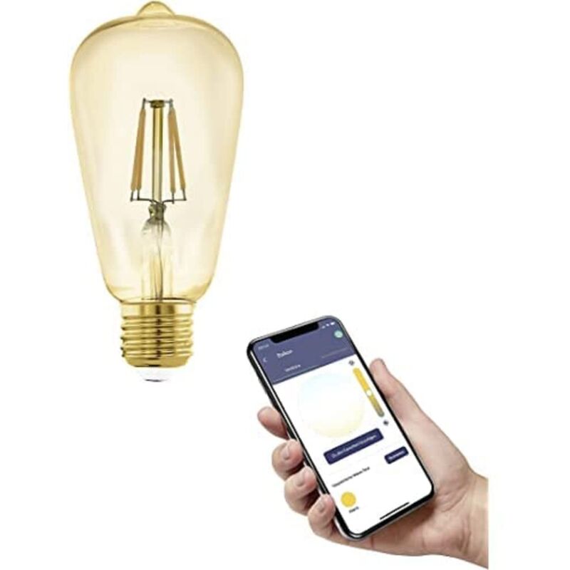 foto del prodotto connect.z smart home lampadina led e27, st64, zigbee, app e controllo vocale, dimmerabile, bianco caldo, 500 lumen, 5,5 w, lampadina vintage ambra