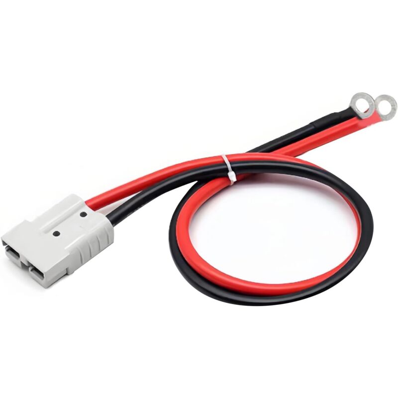 foto del prodotto connettore batteria 50a 600v connettore rapido batteria spina cavo batteria 50cm cavi inverter batteria 10awg con terminali ad anello filo di rame