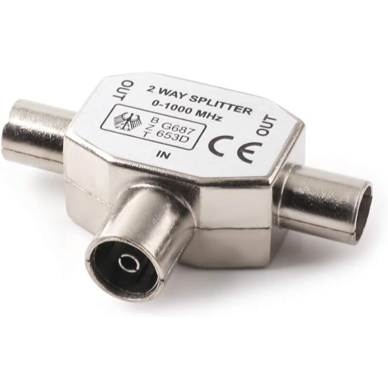 foto del prodotto connettore coassiale per antenna coassiale per due antenne femmina, tipo t f distributore d antenna completamente schermato distributore