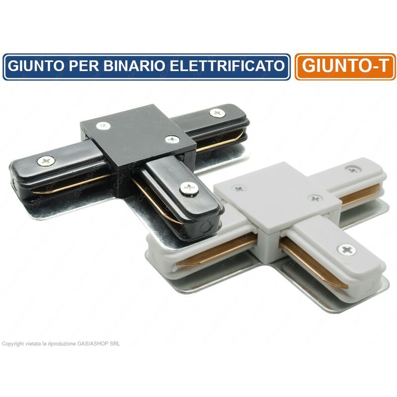 foto del prodotto connettore giunto a t doppio contatto per binari elettrificati monofase track light colore bianco