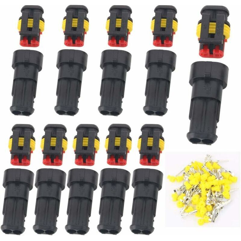 foto del prodotto connettore impermeabile 12v, connettore elettrico impermeabile spina maschio e femmina terminali 1,5 mm, connettore filo elettrico impermeabile per moto auto camion (2 pin 10 pezzi)