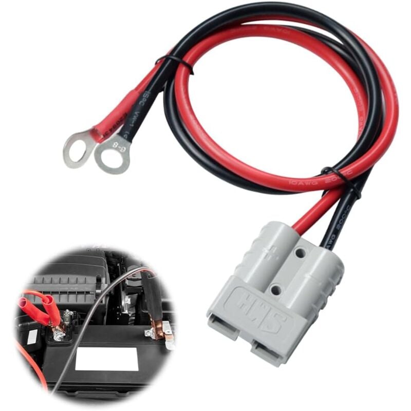 foto del prodotto connettore per batteria da 2 pezzi, connettore per batteria da 50 a 600 v, spina a sgancio rapido con filo da 50 cm 10 awg con terminali ad anello,