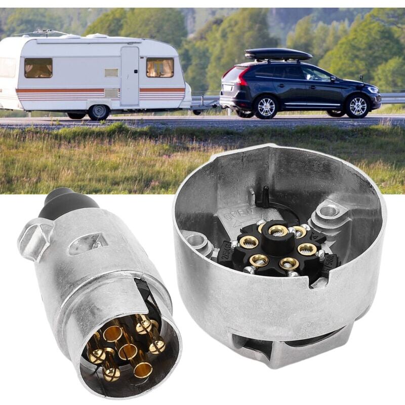 foto del prodotto connettore per rimorchio maschio a 7 pin, spina per gancio di traino per auto a 7 poli, 12 v, guscio metallico