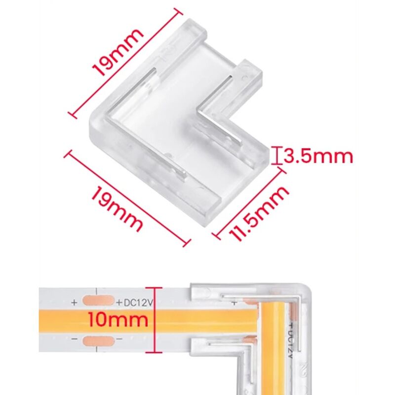 foto del prodotto connettore rapido ad l per strisce led cob monocolore 10mm