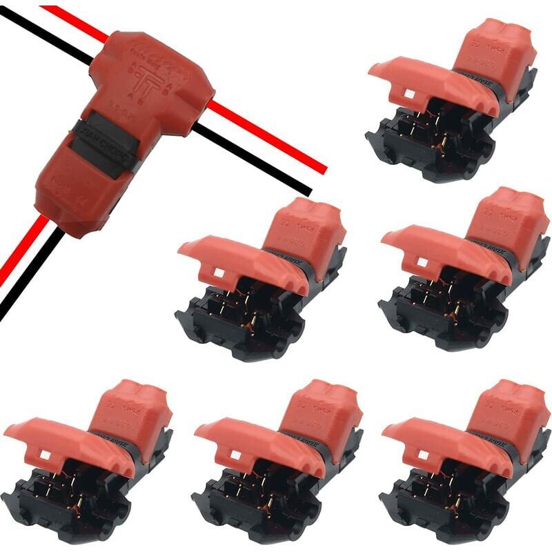 foto del prodotto connettori per cavi a bassa tensione, 6 connettori rapidi a 2 pin, connettori per cavi senza saldatura, connettori t splitter per auto, luci, audio