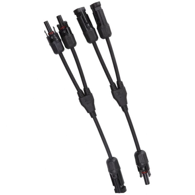 foto del prodotto connettori solari a y neri, confezione da 2, splitter fotovoltaico da 1 a 2, cavo adattatore parallelo, connettore per cavo, 1000 v cc
