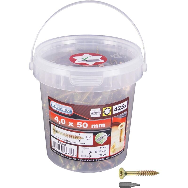 foto del prodotto connex b30082 viti a benna tx 4,0 x 50 a, 425 pezzi, oro, 4,0 x 50 mm 425 punti 
