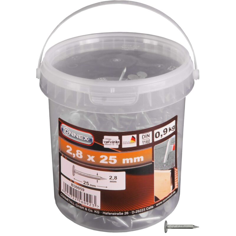 foto del prodotto connex chiodi per cartone catramato, 2,8 x 25 mm, zincato, in confezione da 0,9 kg