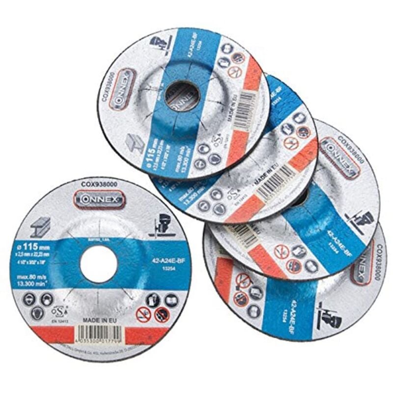 foto del prodotto connex cox938005 set di 5 dischi per taglio del metallo, diametro 115 mm, larghezza 2,5 mm