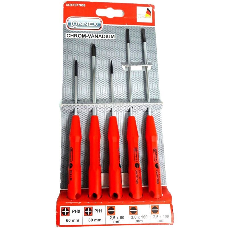 foto del prodotto connex max power coxt977009 cacciaviti di precisione assortiti a taglio e a croce phillips, 5 pezzi, multicolore