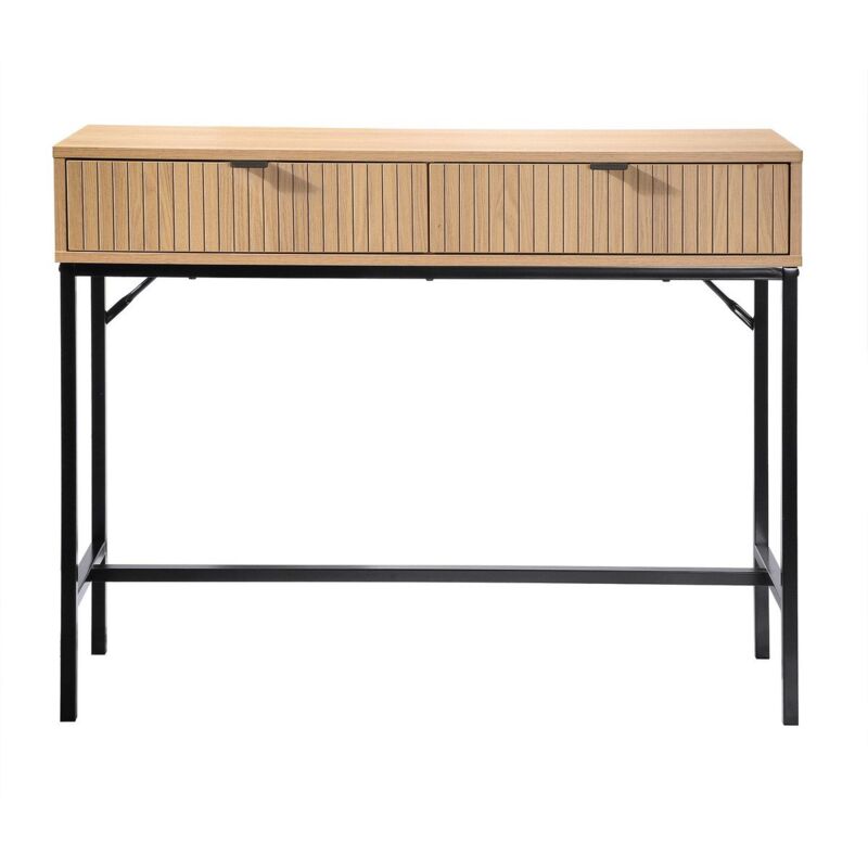 foto del prodotto console 2 cassetti frontale effetto legno a scanalature l100 cm