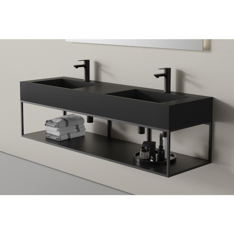 foto del prodotto console sospesa in metallo 150s per lavabo nero opaco adatta per il doppio lavabo sospeso bernstein twg16