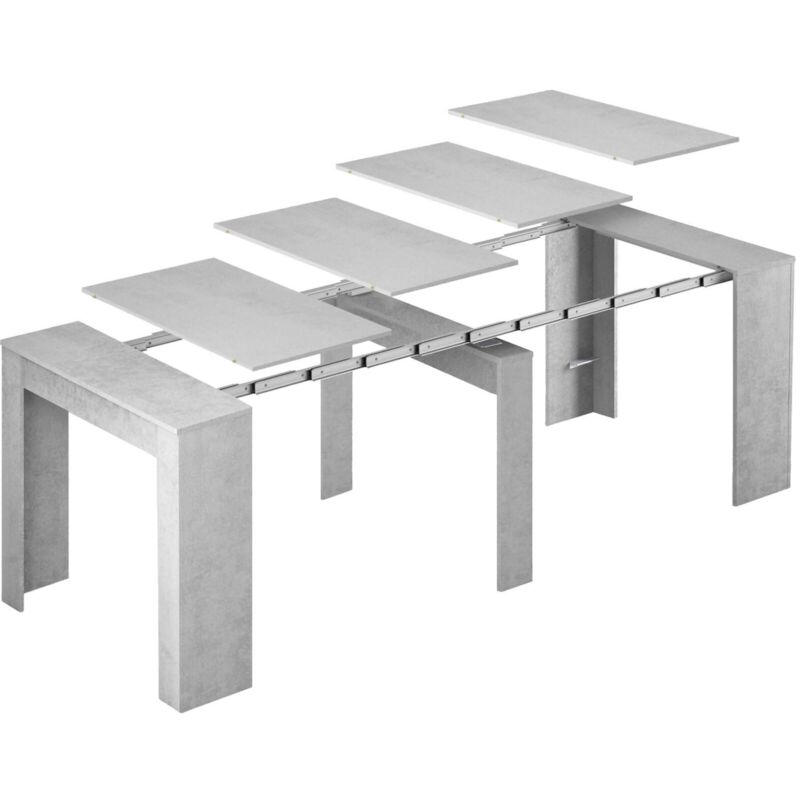 foto del prodotto consolle abicitren, tavolo da pranzo allungabile, tavolo con allunghe multiuso estensibile fino a 10 posti, cm 51 237x90h78, cemento