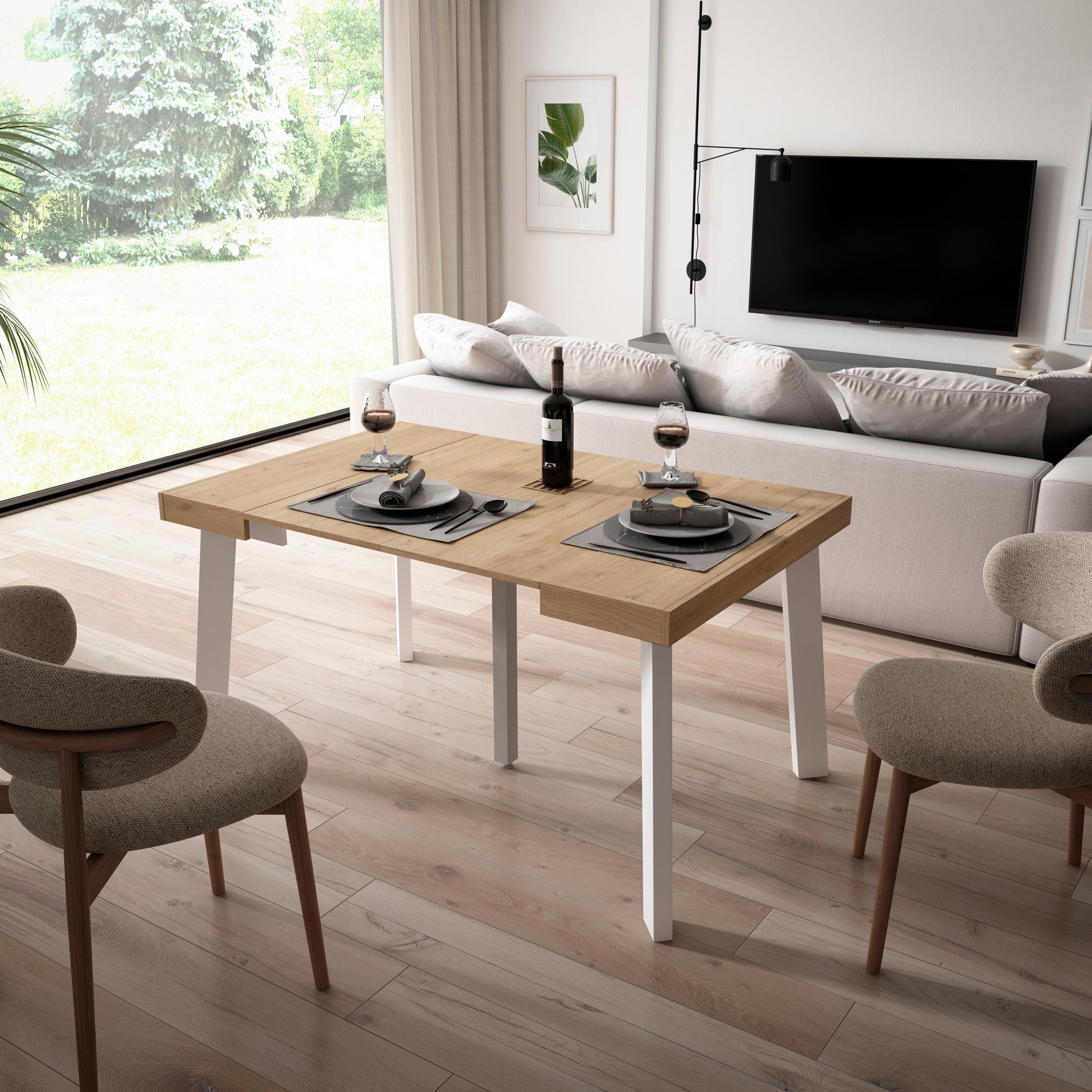 foto del prodotto consolle allungabile, 140x90x73cm, per 6 persone, gambe in legno, colore rovere rf3120