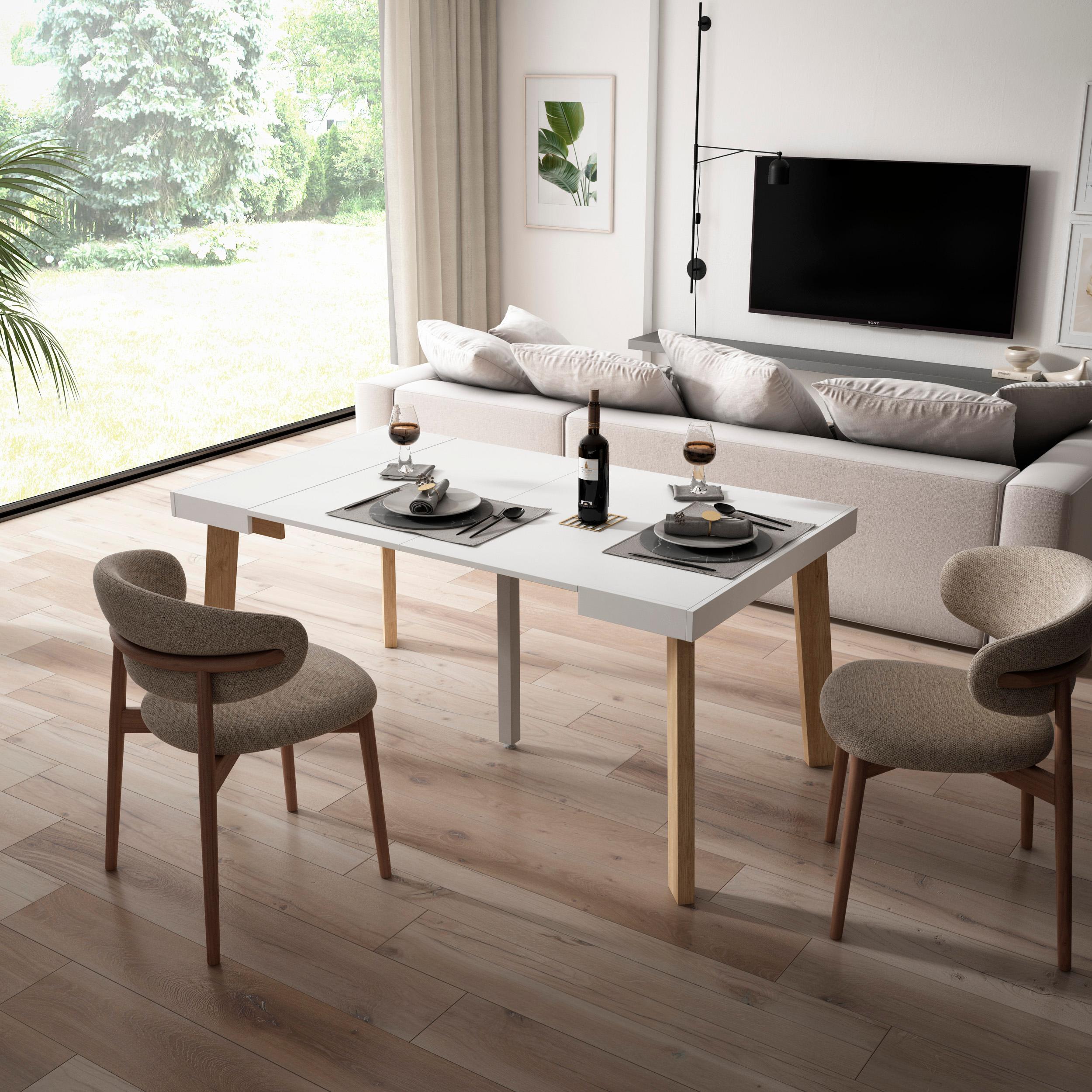 foto del prodotto consolle allungabile, 160x90x73cm, per 8 persone, gambe in legno, bianco rf3039