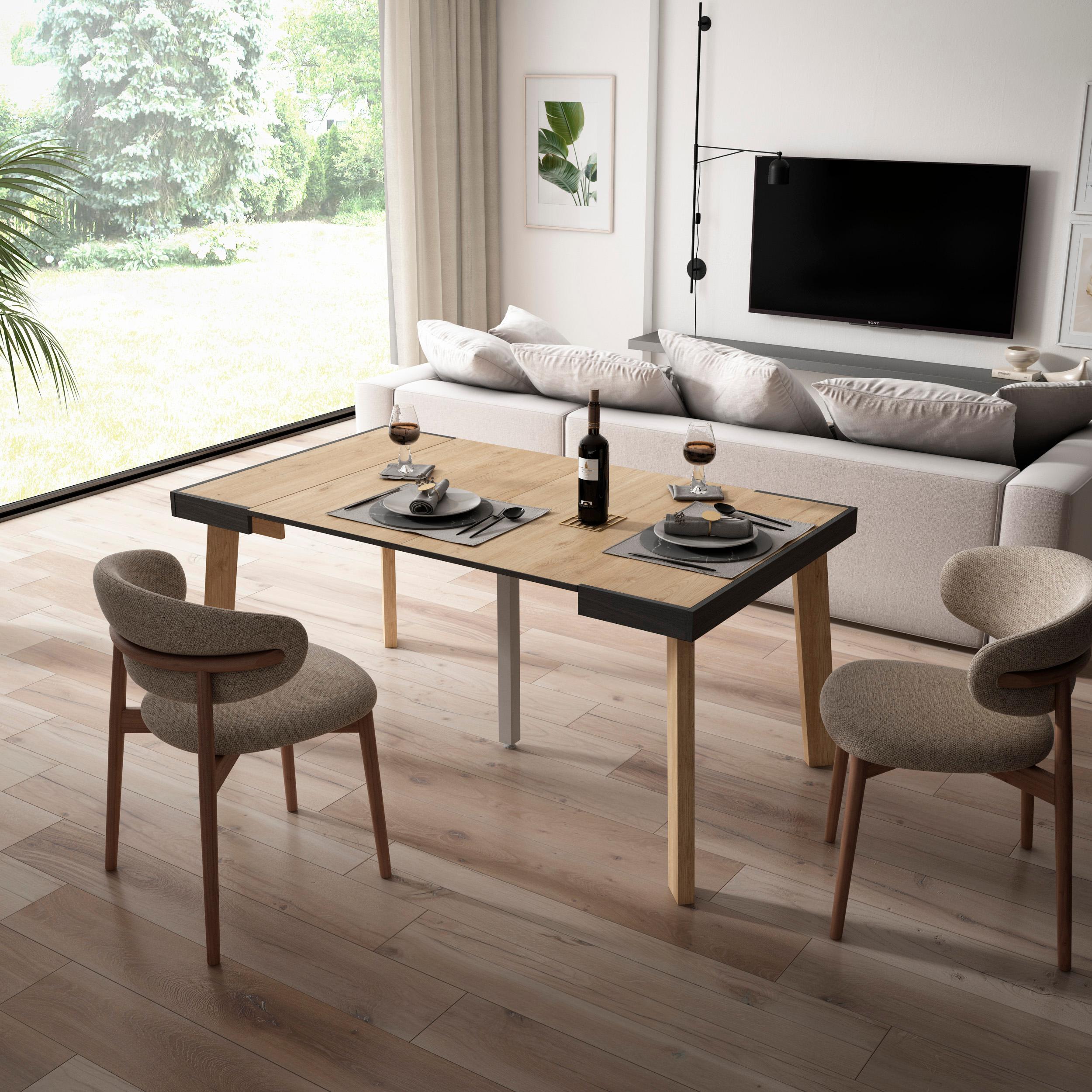 foto del prodotto consolle allungabile, 160x90x73cm, per 8 persone, gambe in legno, colore rovere rf3040