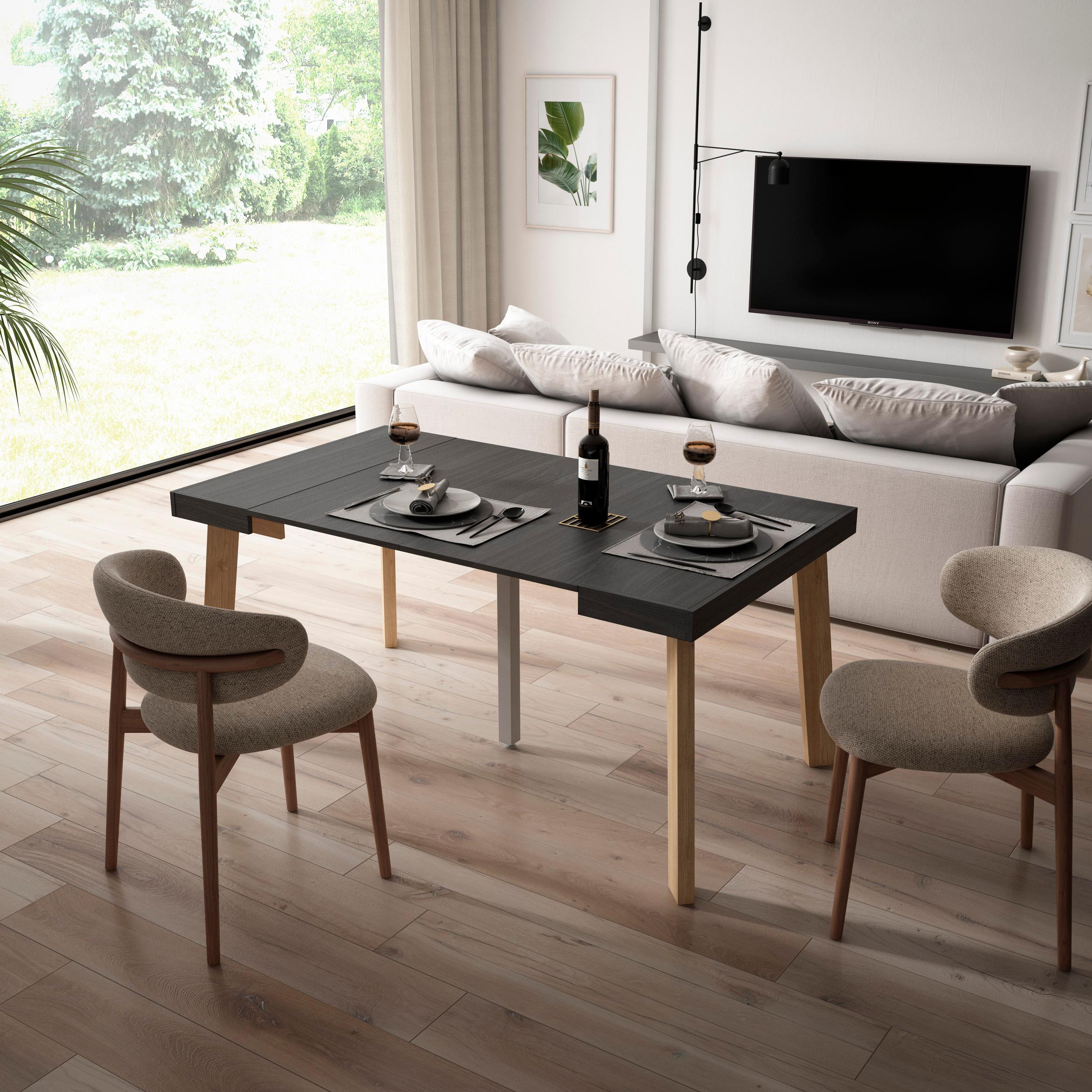 foto del prodotto consolle allungabile, 160x90x73cm, per 8 persone, gambe in legno, nero rf3045