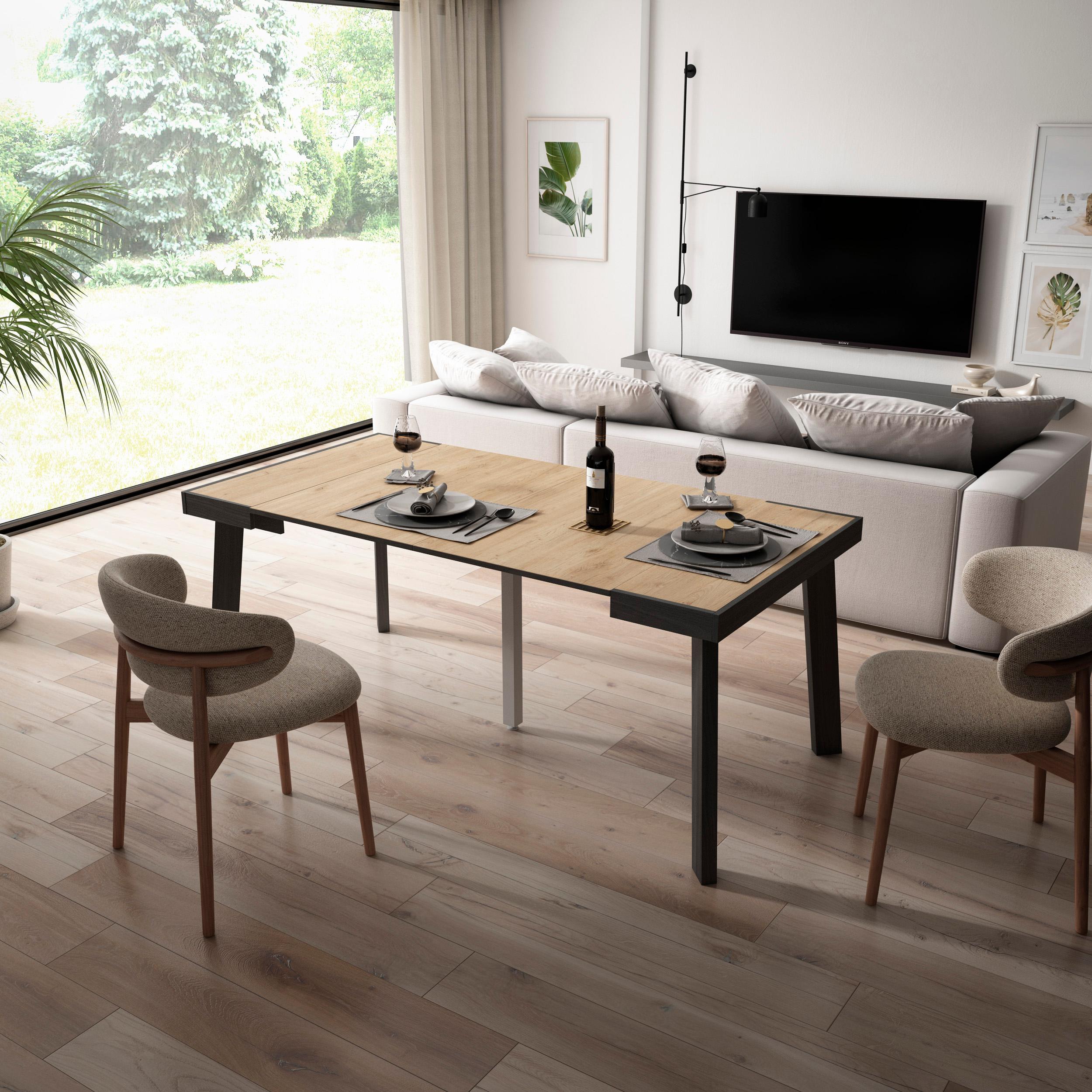 foto del prodotto consolle allungabile, 180x90x73cm, per 8 persone, gambe in legno, colore rovere rf3001