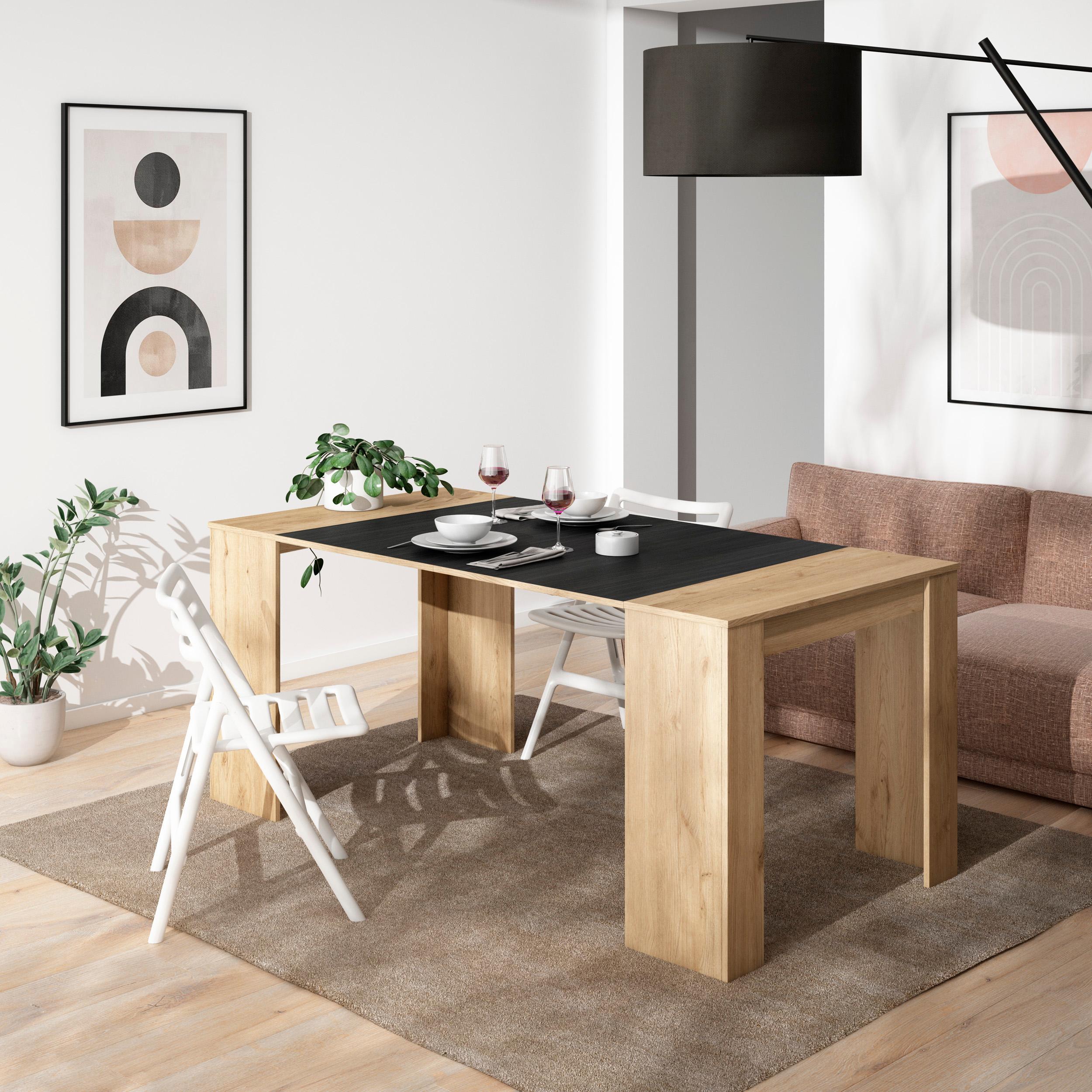 foto del prodotto consolle allungabile, 180x90x77cm, per 8 persone, tavolo da pranzo, colore rovere e nero rf2626