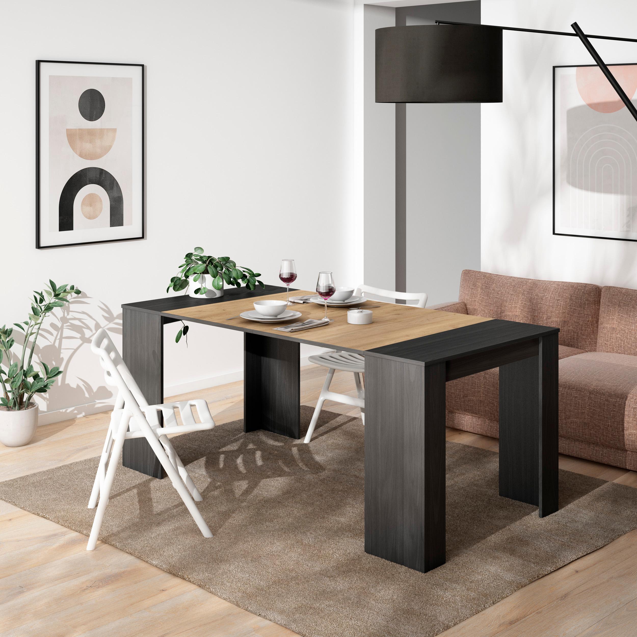 foto del prodotto consolle allungabile, 180x90x77cm, per 8 persone, tavolo da pranzo, nero e colore rovere rf2623