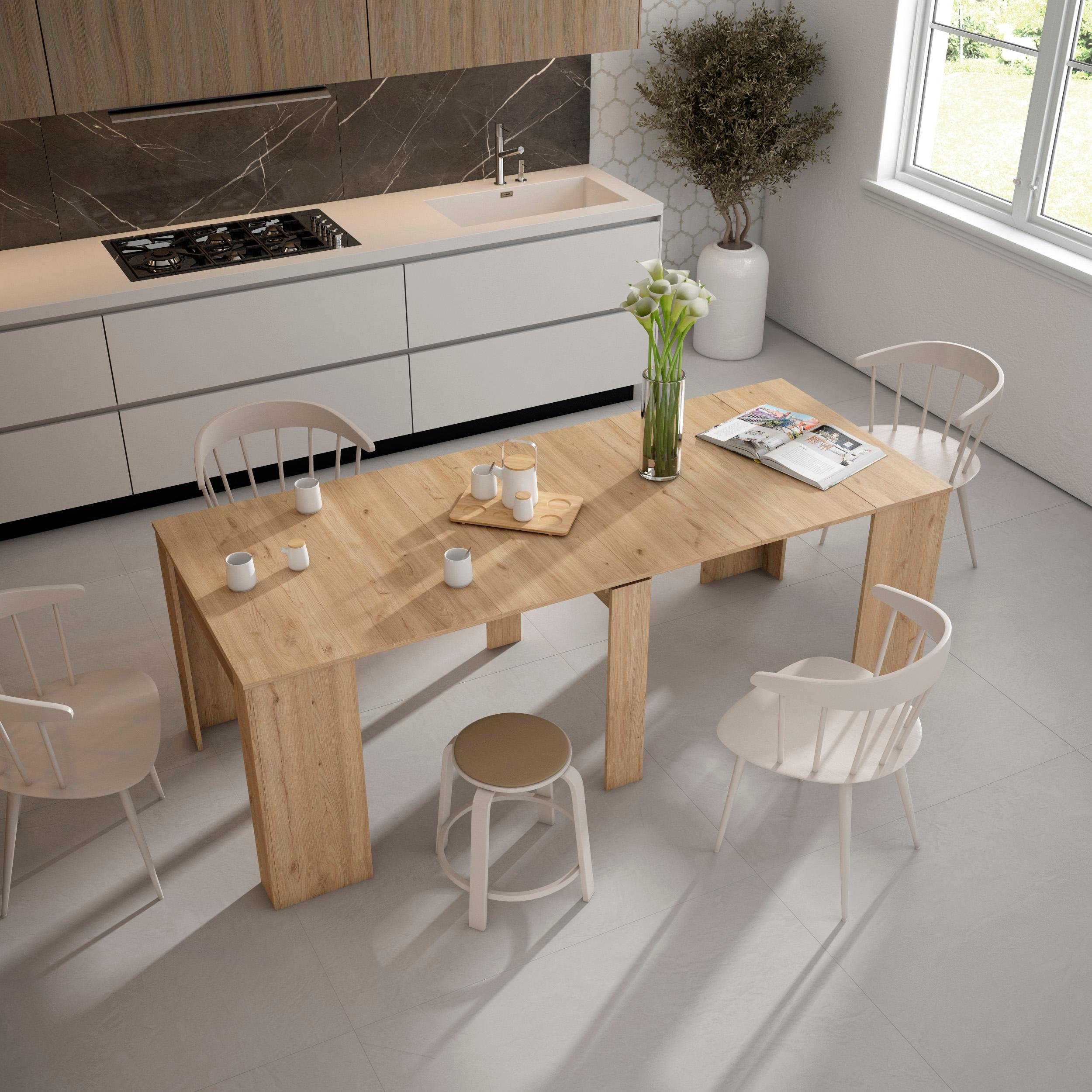 foto del prodotto consolle allungabile, 220x90x77cm, per 10 persone, tavolo da pranzo, colore rovere rf2640