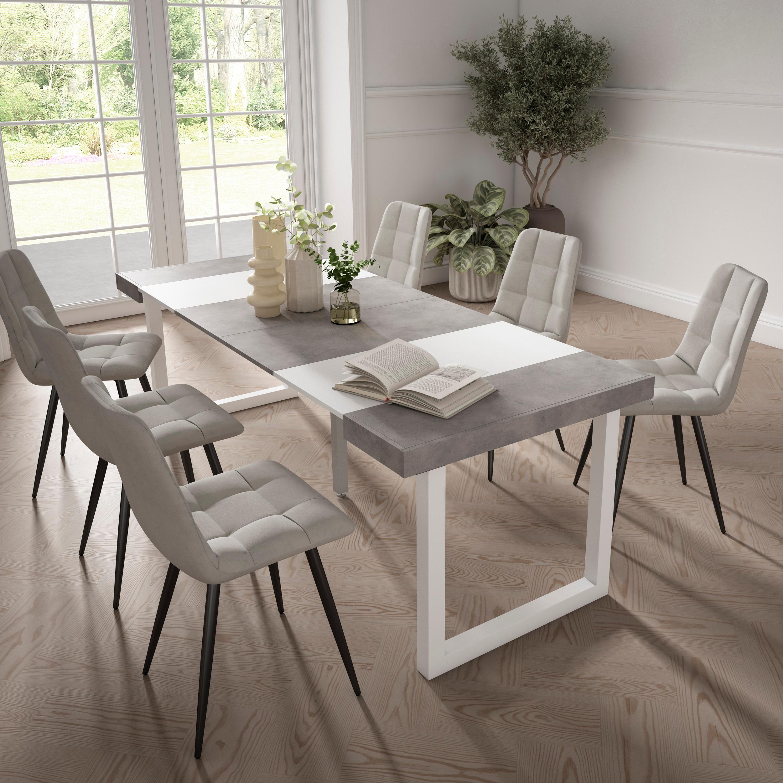 foto del prodotto consolle allungabile, 222x90x73cm, per 10 persone, gambe in legno, bianco e grigio cemento rf2974