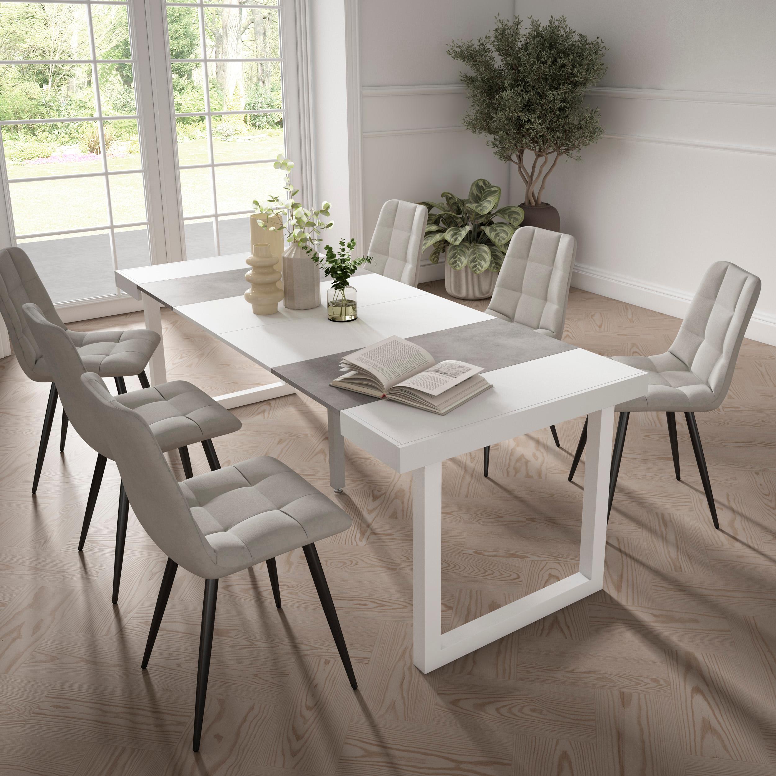 foto del prodotto consolle allungabile, 222x90x73cm, per 10 persone, gambe in legno, bianco e grigio cemento rf2976