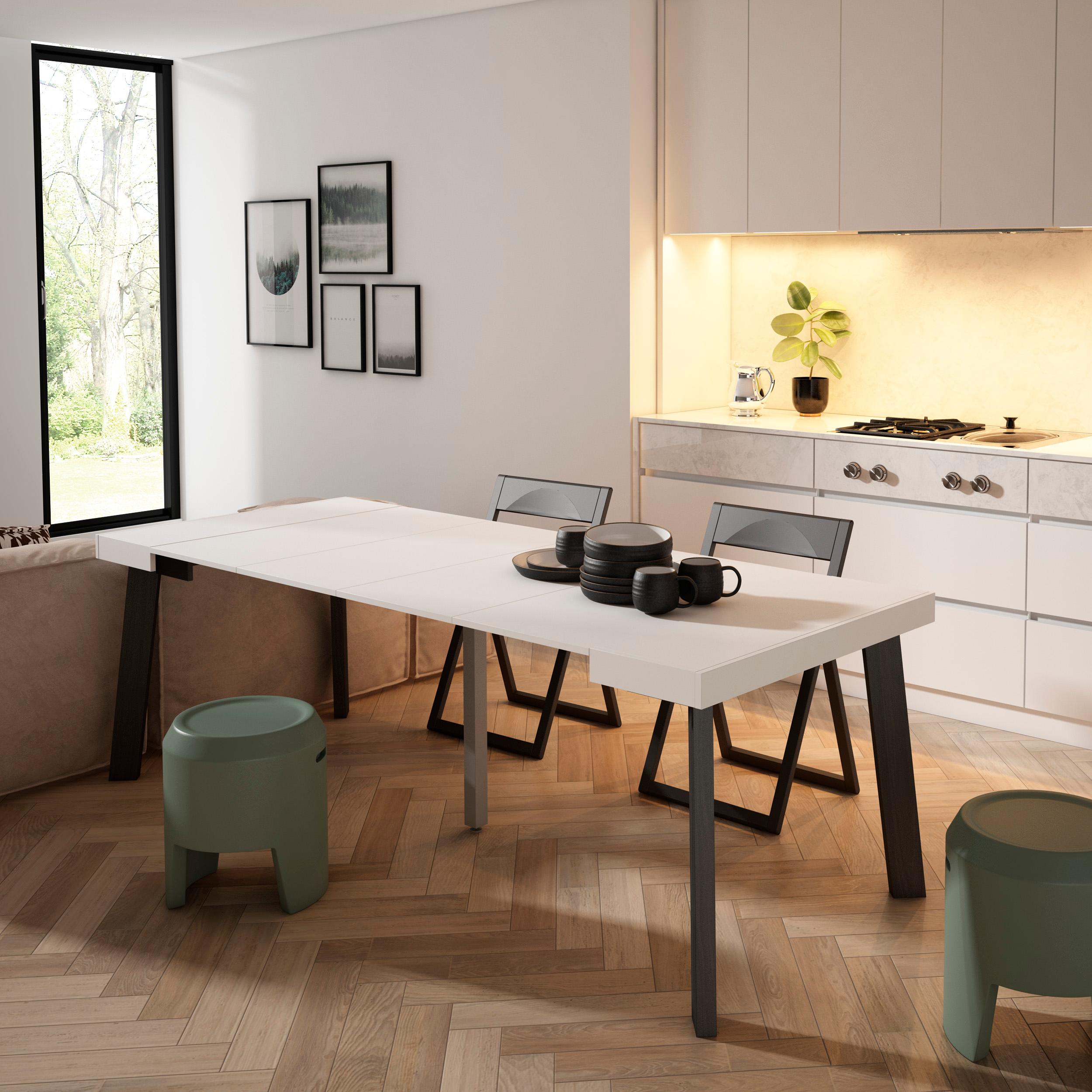 foto del prodotto consolle allungabile, 222x90x73cm, per 10 persone, gambe in legno, bianco rf3069