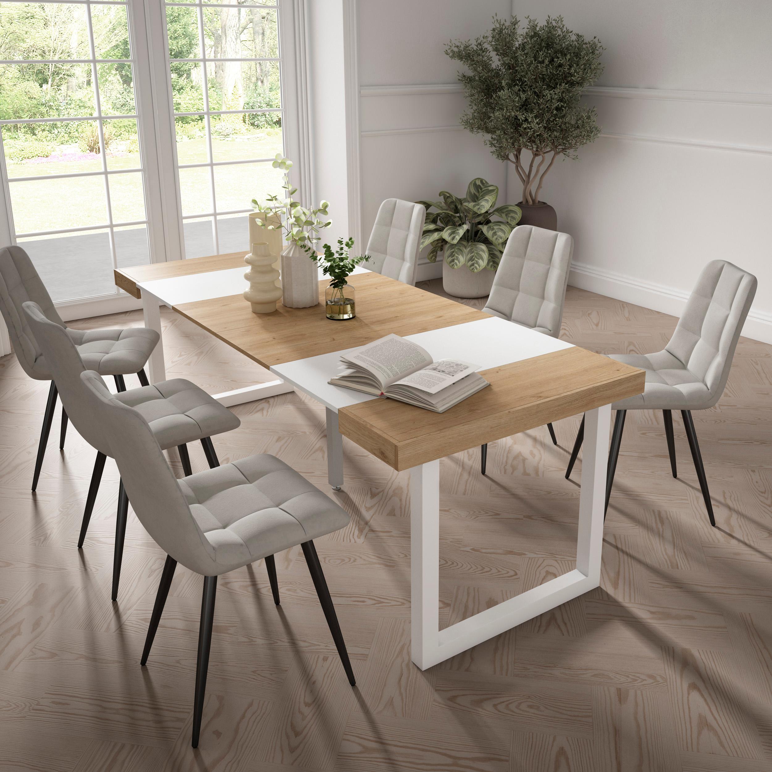 foto del prodotto consolle allungabile, 222x90x73cm, per 10 persone, gambe in legno, colore rovere e bianco rf2973