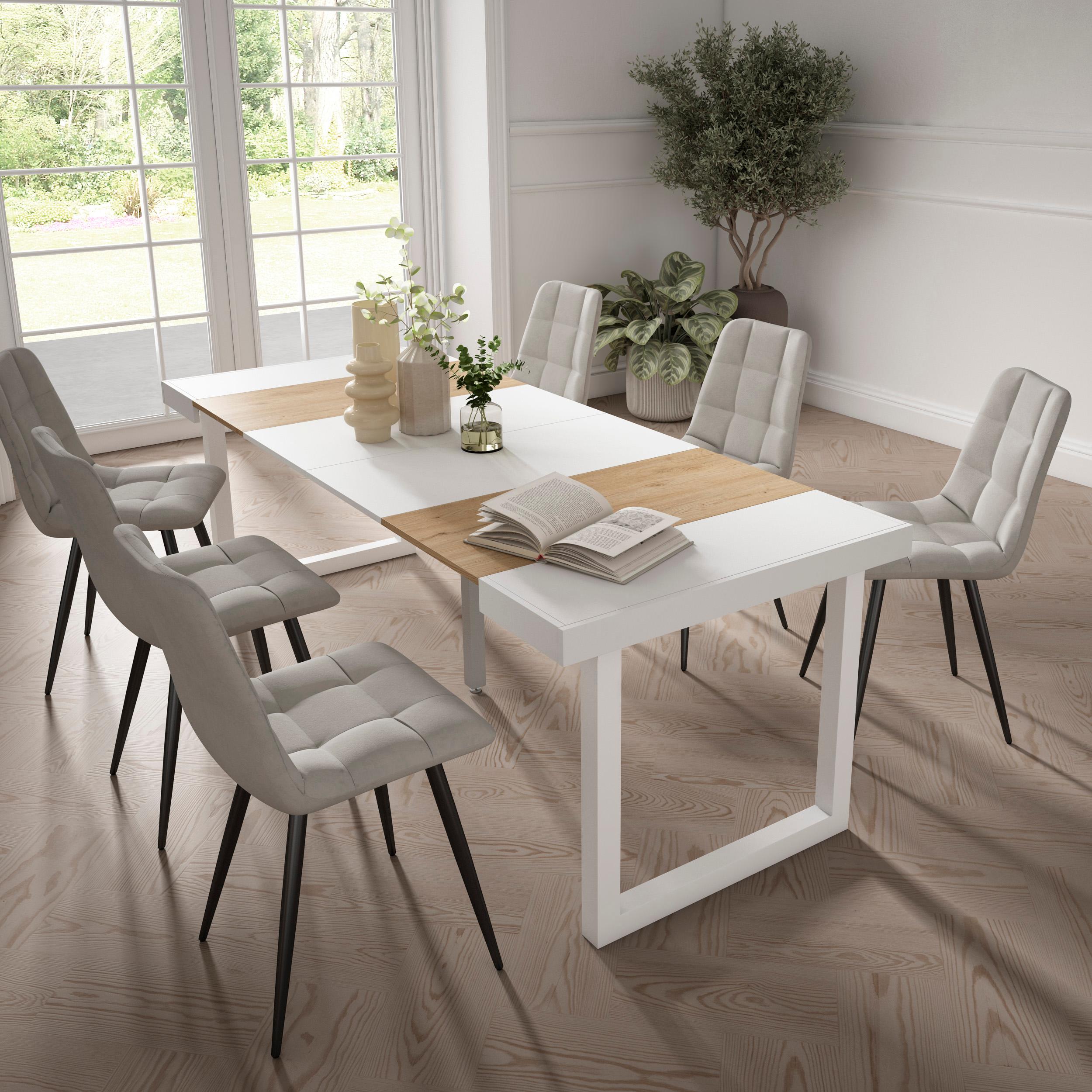 foto del prodotto consolle allungabile, 222x90x73cm, per 10 persone, gambe in legno, colore rovere e bianco rf2975