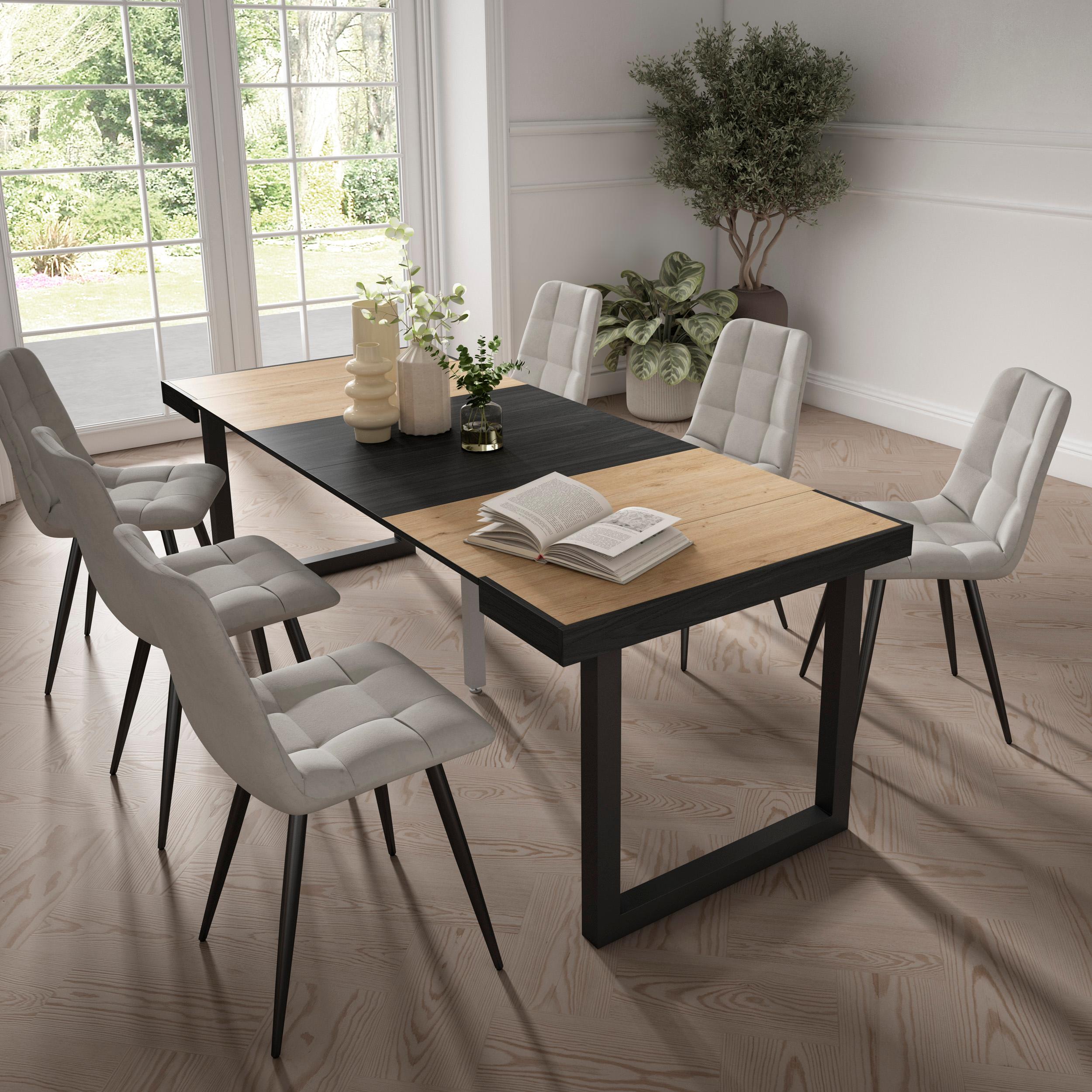 foto del prodotto consolle allungabile, 222x90x73cm, per 10 persone, gambe in legno, colore rovere e nero rf2931