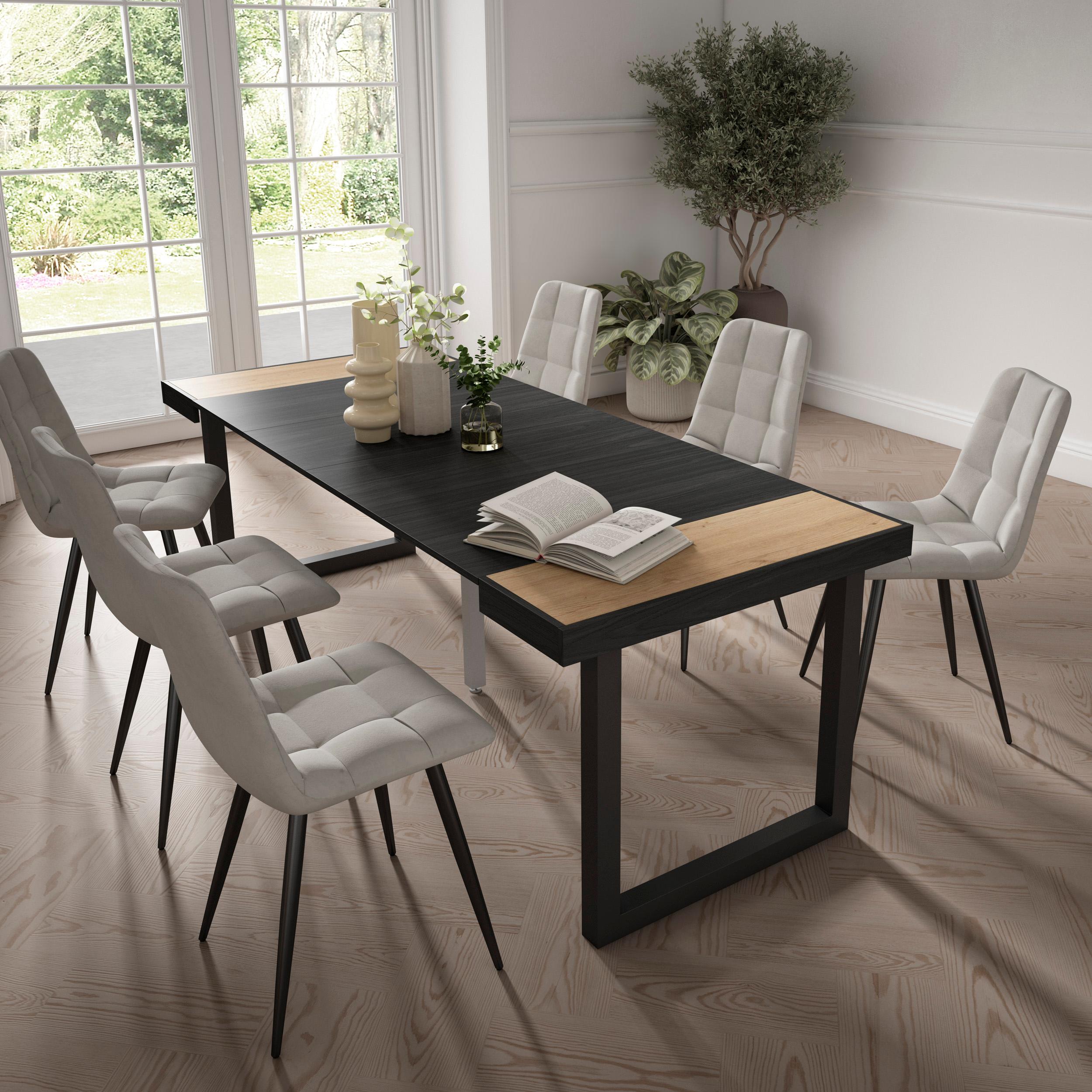 foto del prodotto consolle allungabile, 222x90x73cm, per 10 persone, gambe in legno, colore rovere e nero rf2932