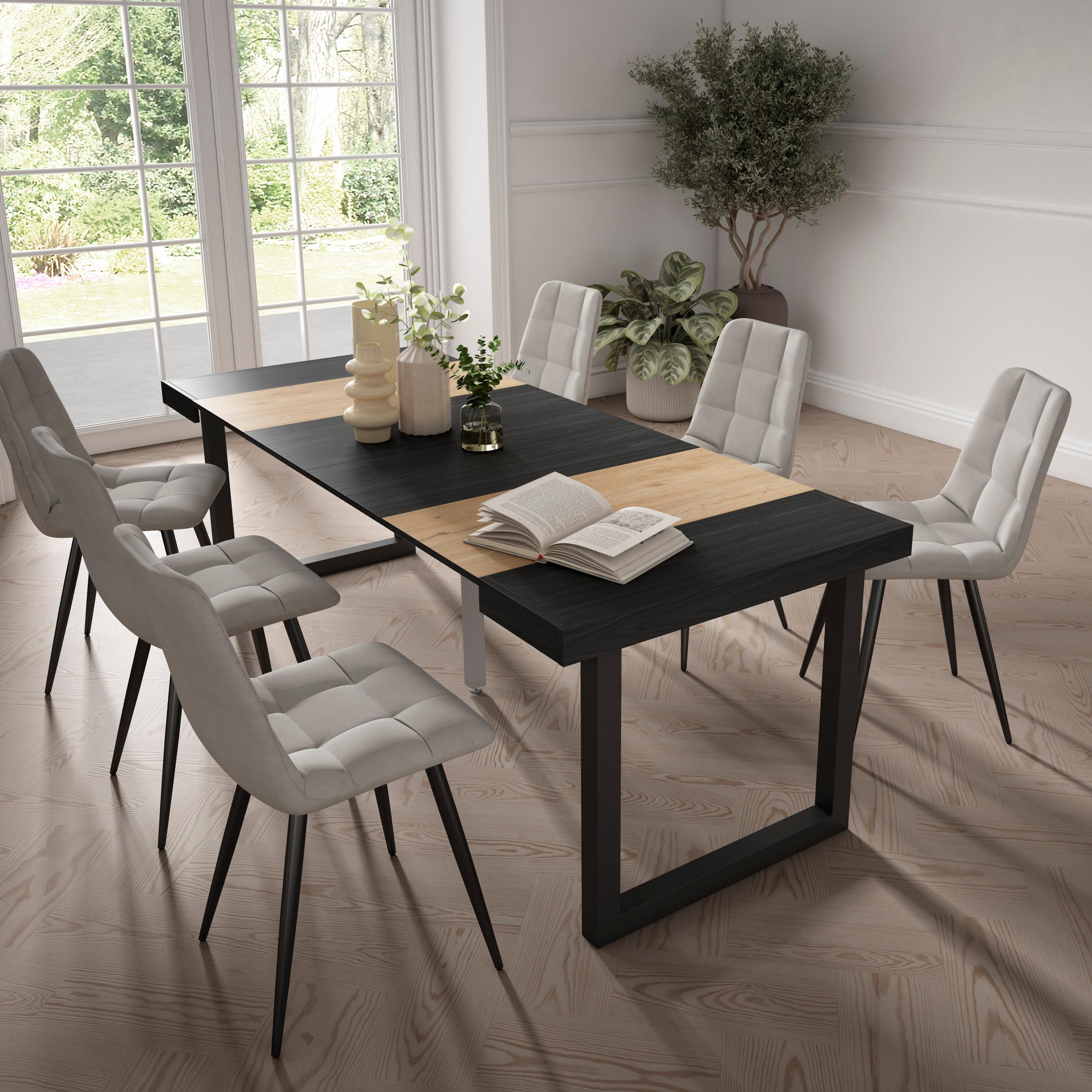 foto del prodotto consolle allungabile, 222x90x73cm, per 10 persone, gambe in legno, colore rovere e nero rf2934