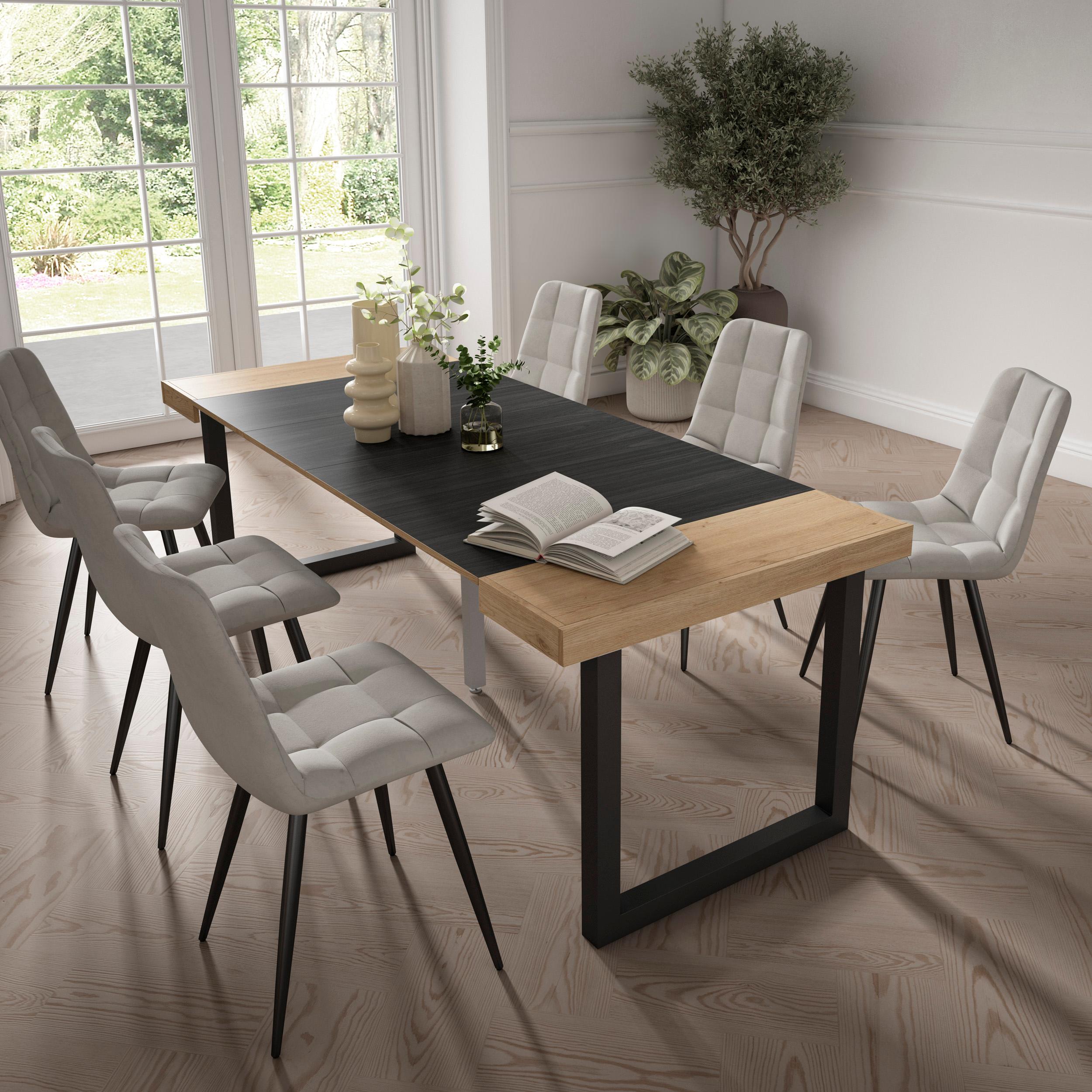 foto del prodotto consolle allungabile, 222x90x73cm, per 10 persone, gambe in legno, colore rovere e nero rf2935
